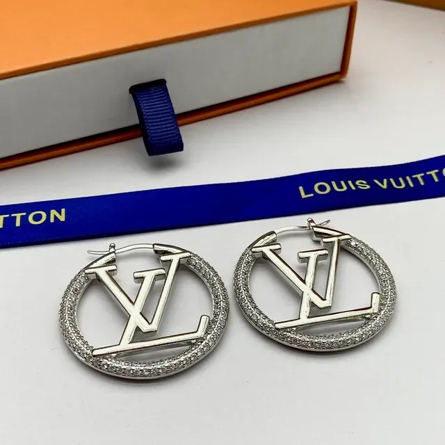 Louis Vuitton Monogram Hoop Gold Silver Circular Pavé-Studded Border Earrings 3
