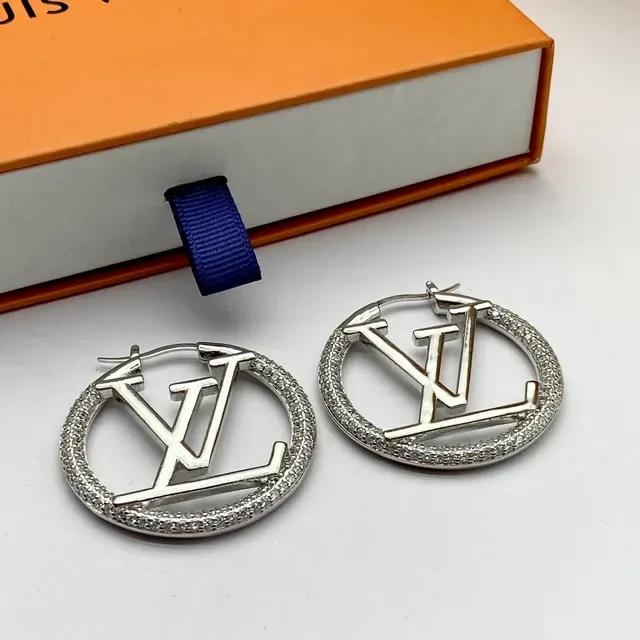 Louis Vuitton Monogram Hoop Gold Silver Circular Pavé-Studded Border Earrings 4