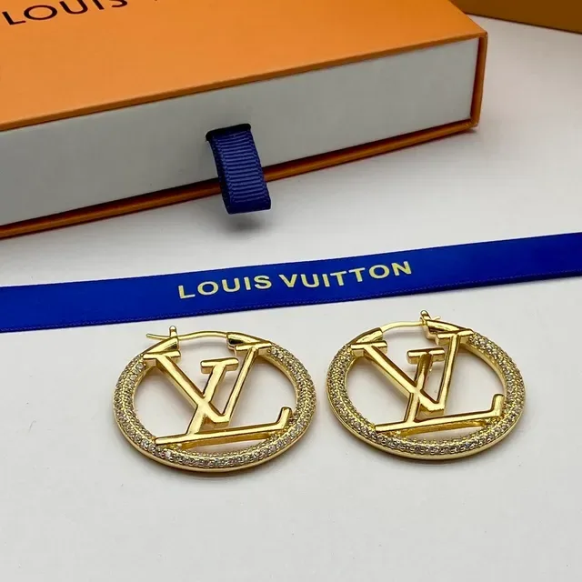 Louis Vuitton Monogram Hoop Gold Silver Circular Pavé-Studded Border Earrings 5