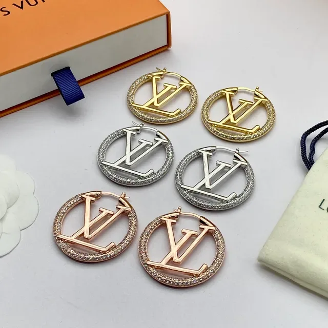 Louis Vuitton Monogram Hoop Gold Silver Circular Pavé-Studded Border Earrings 9