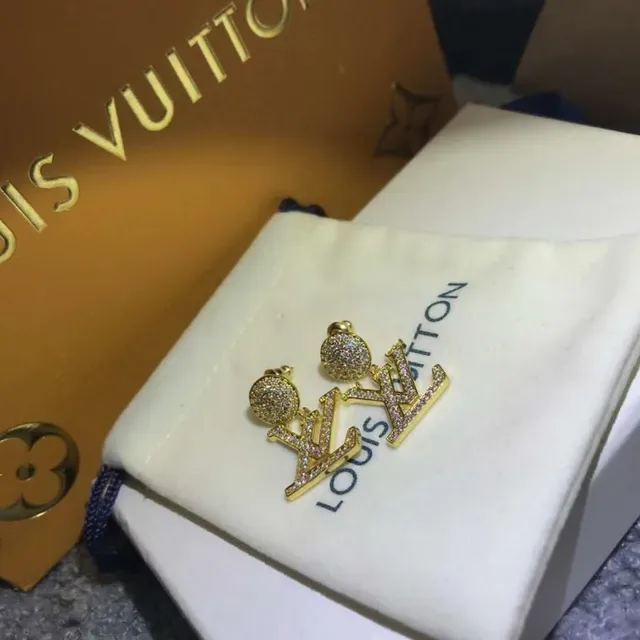 Louis Vuitton Monogram Jewelry Gold Transparent Pavé Crystal Openwork LV Earrings 2