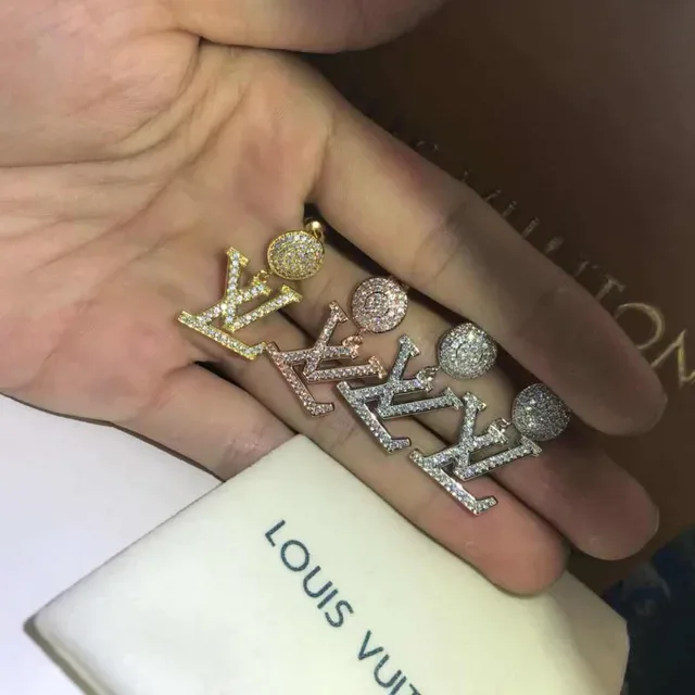 Louis Vuitton Monogram Jewelry Gold Transparent Pavé Crystal Openwork LV Earrings 3