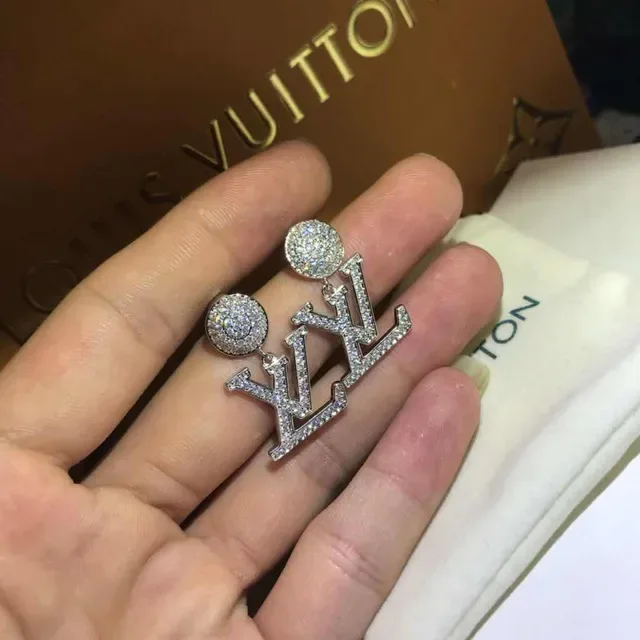 Louis Vuitton Monogram Jewelry Gold Transparent Pavé Crystal Openwork LV Earrings 4