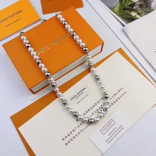 Louis Vuitton Monogram Pearl and Silver-Tone Bead Necklace