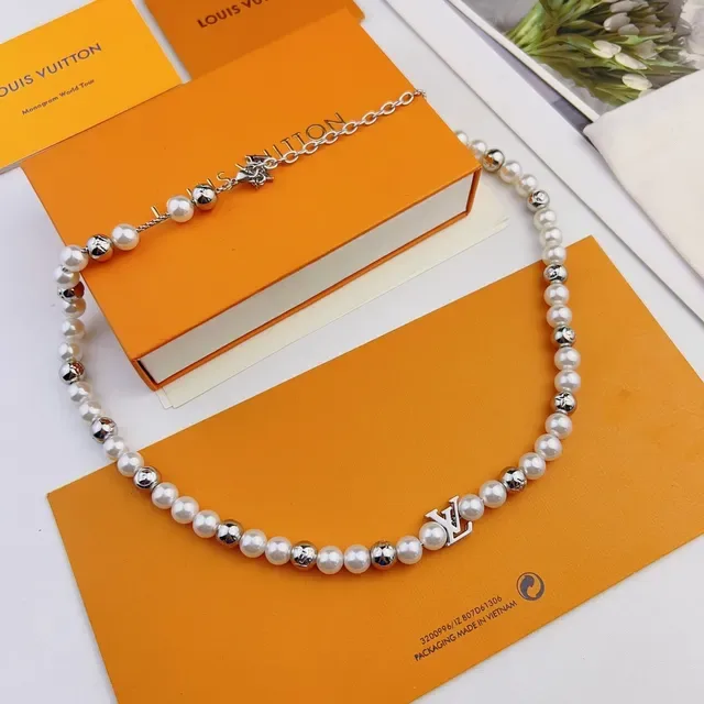 Louis Vuitton Monogram Pearl and Silver-Tone Bead Necklace 6