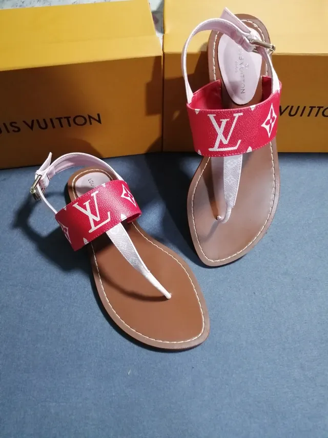 Louis Vuitton Monogram Sandálias Gladiador Vermelho e Branco 2