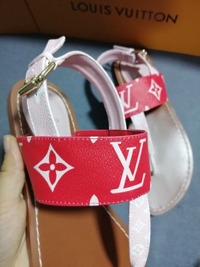 Louis Vuitton Monogram Sandálias Gladiador Vermelho e Branco 4