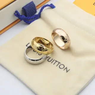Louis Vuitton Monogram Ring Gold Silver Wide Band Engraved Ring