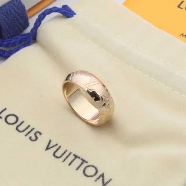 Louis Vuitton Monogram Ring Gold Silver Wide Band Engraved Ring 2