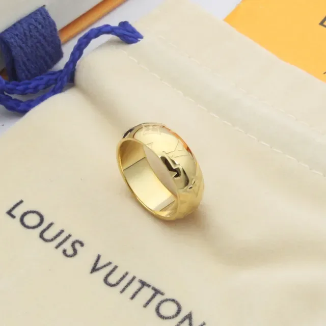 Louis Vuitton Monogram Ring Gold Silver Wide Band Engraved Ring 3