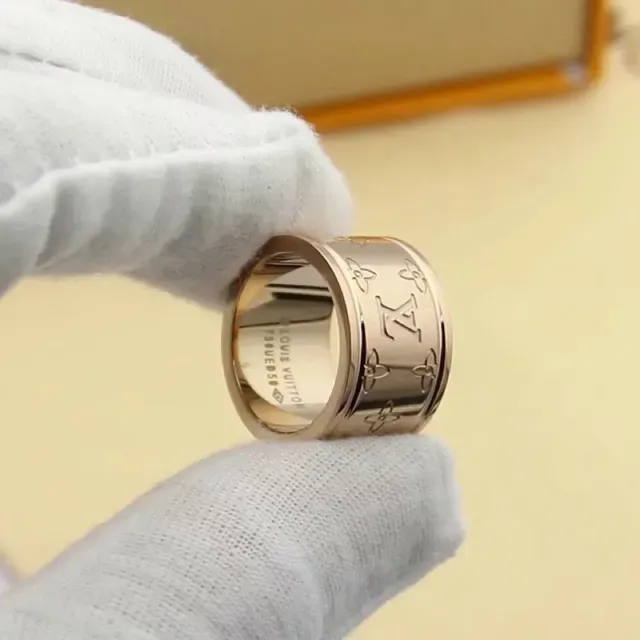 Louis Vuitton Monogram Ring Gold Wide Band Engraved Ring 2