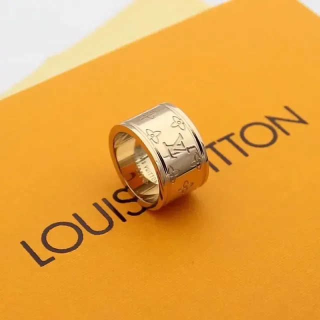 Louis Vuitton Monogram Ring Gold Wide Band Engraved Ring 3