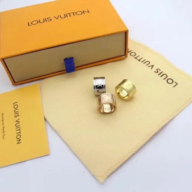 Louis Vuitton Monogram Ring Gold Wide Band Engraved Ring 4