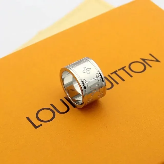 Louis Vuitton Monogram Ring Gold Wide Band Engraved Ring 5