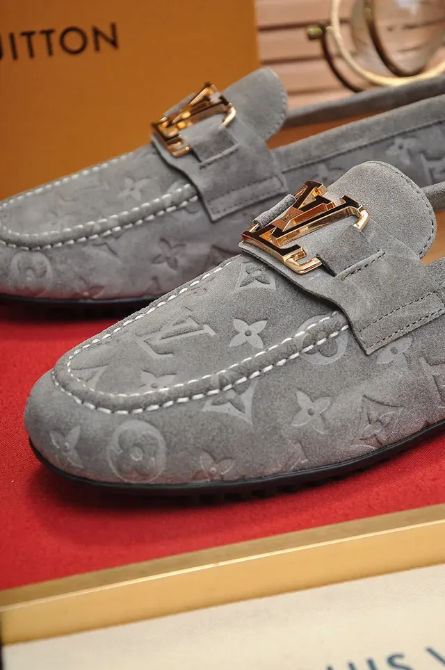 Louis Vuitton Monogram Suede Gold-Tone Buckle Loafers 3