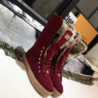 Louis Vuitton Monogram Velvet Fur-Trimmed Knee Boots