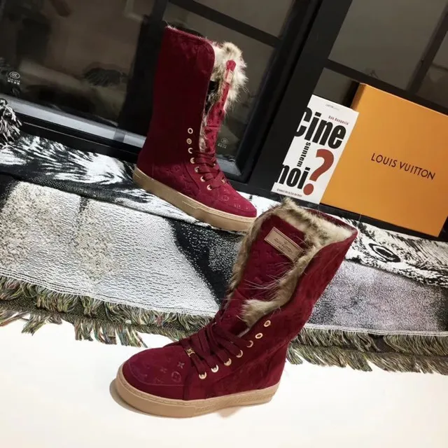Louis Vuitton Monogram Velvet Fur-Trimmed Knee Boots 2