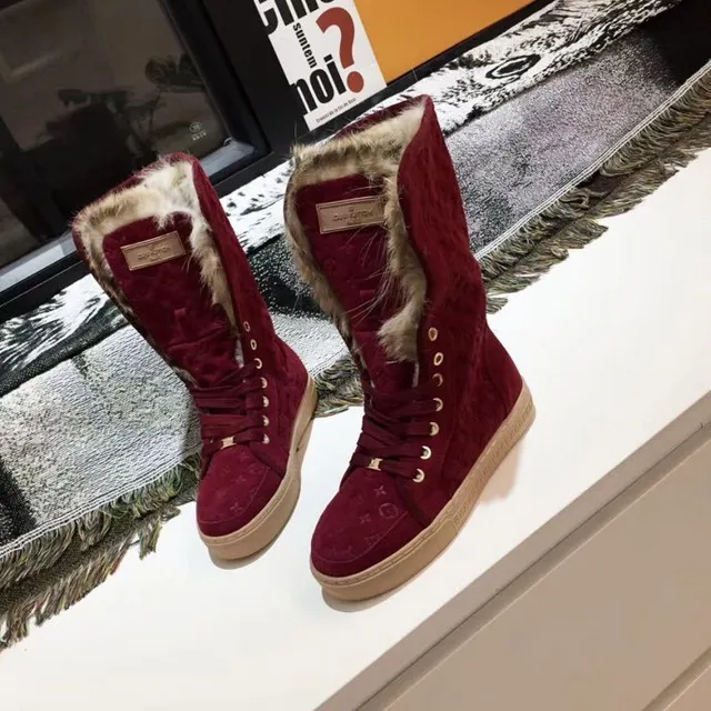 Louis Vuitton Monogram Velvet Fur-Trimmed Knee Boots 3