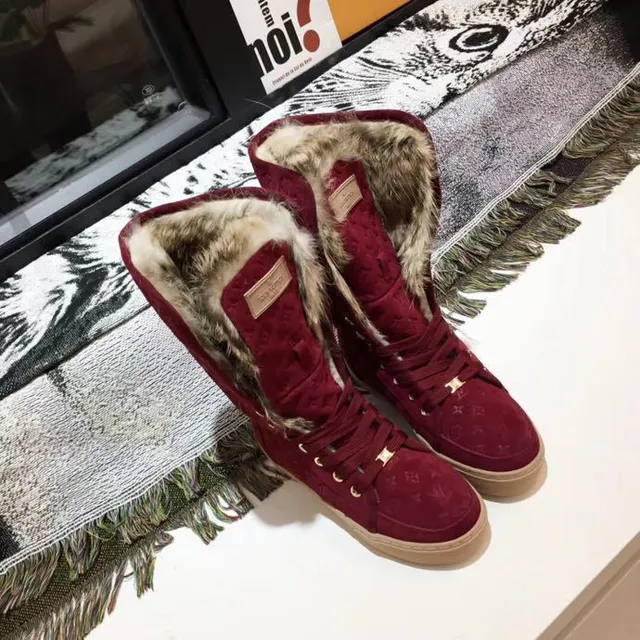 Louis Vuitton Monogram Velvet Fur-Trimmed Knee Boots 4
