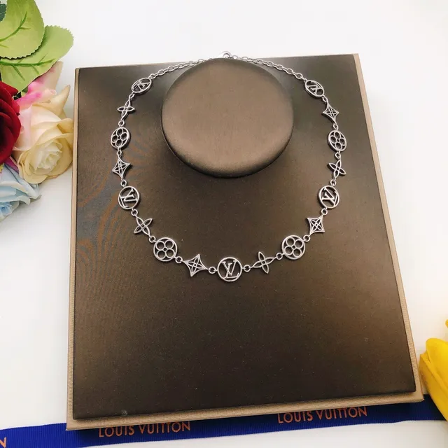 Louis Vuitton Monogram World Silver-Tone Interlocking Motif Necklace 6