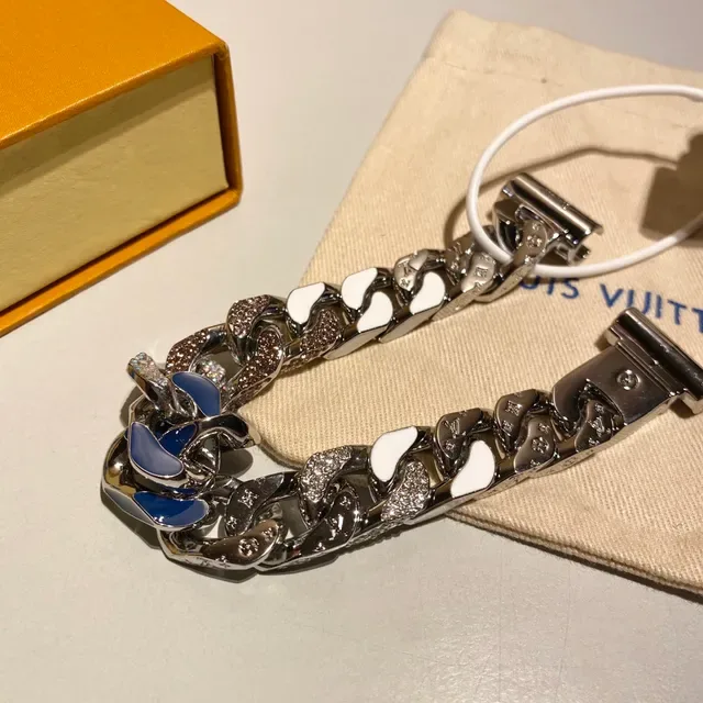 Louis Vuitton Monogram World Tour Chunky Curb Chain Enamel and Crystal Bracelet 7