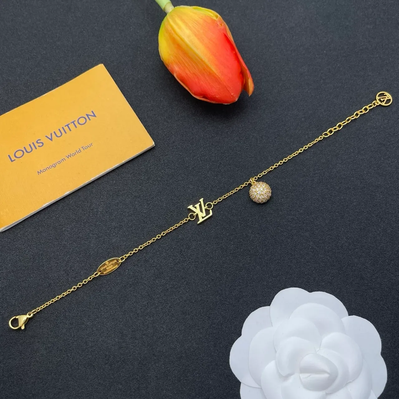 Louis Vuitton Monogram World Tour Gold-Tone Chain Bracelet 7