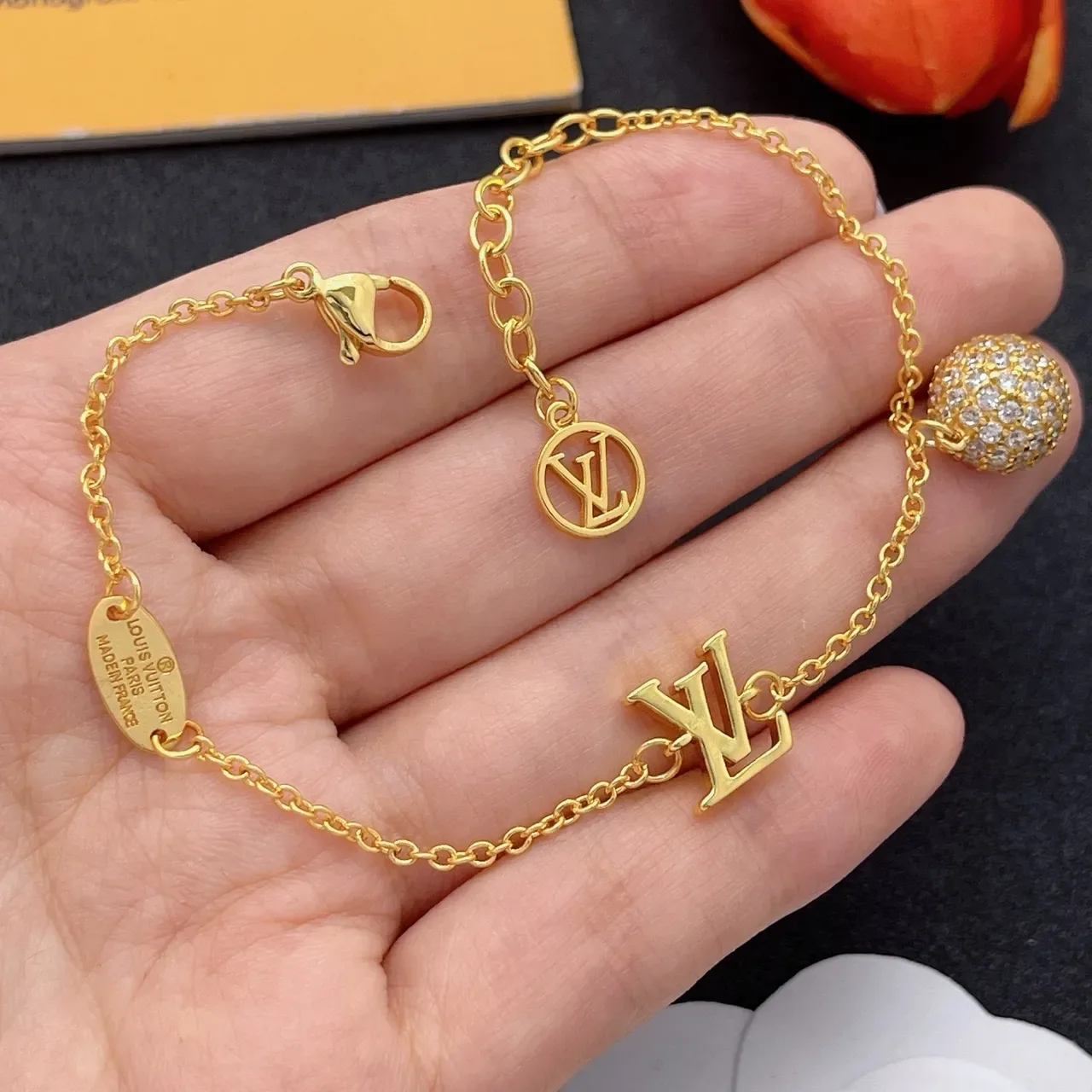 Louis Vuitton Monogram World Tour Gold-Tone Chain Bracelet 8