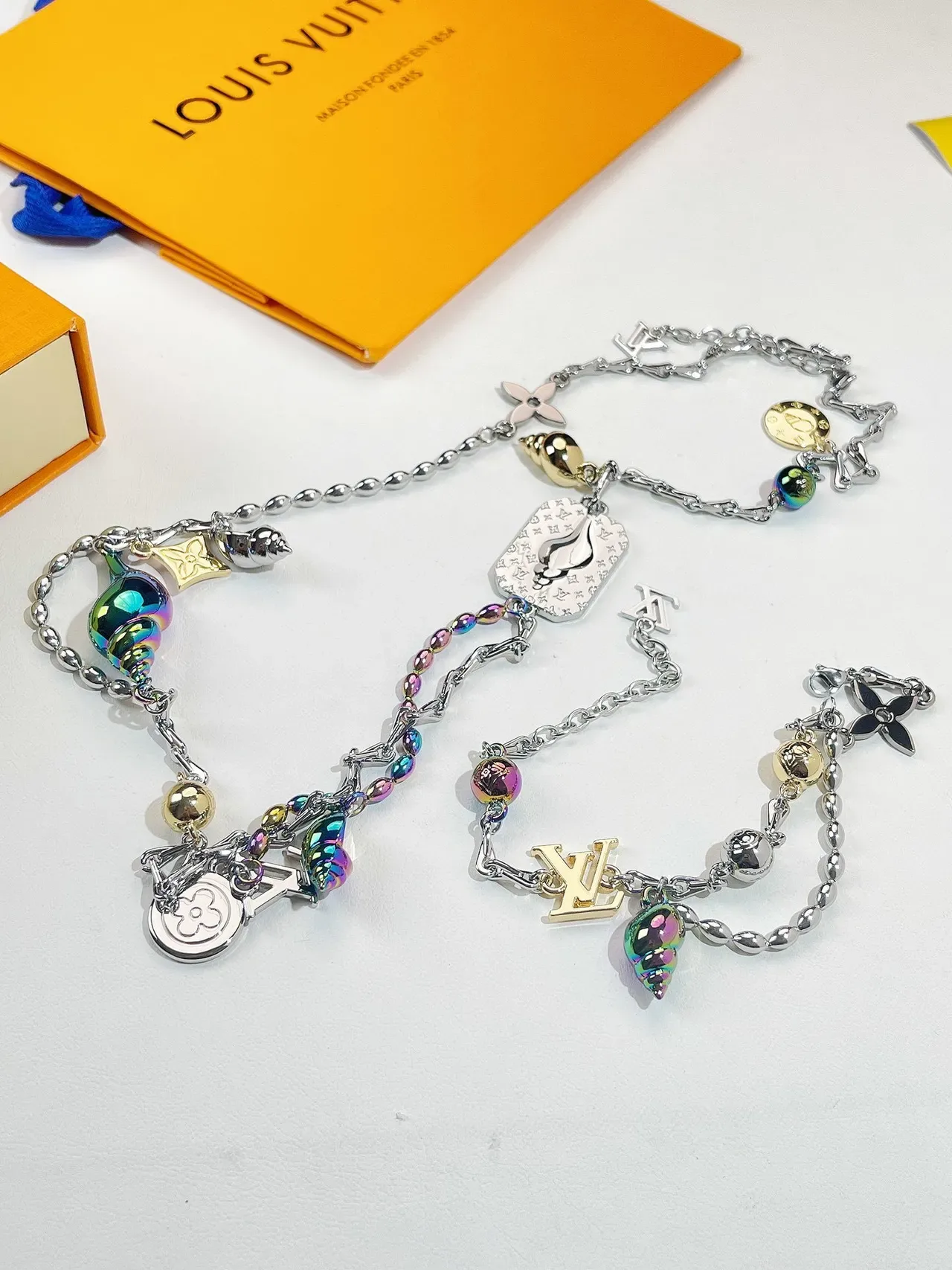 Louis Vuitton Multi-Charm Iridescent Shell and Monogram Necklace 2