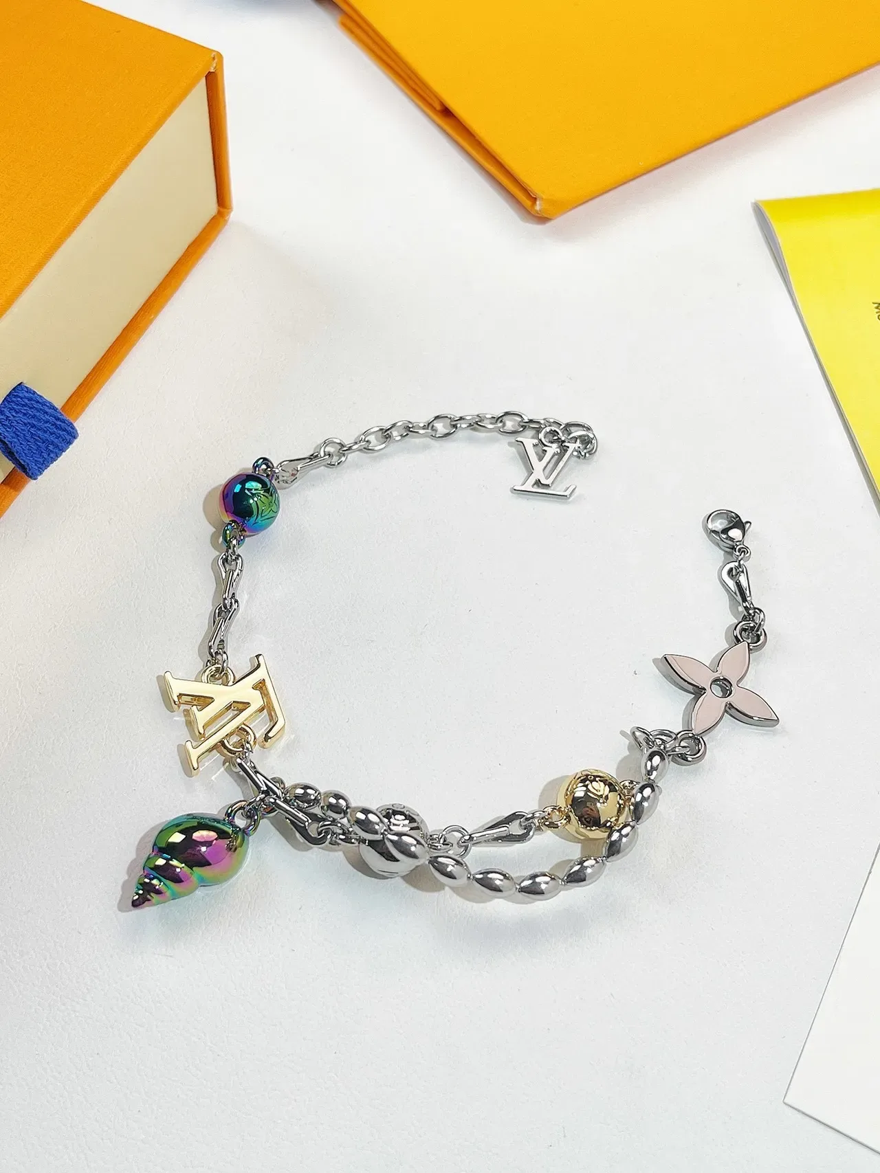 Louis Vuitton Multi-Charm Iridescent Shell and Monogram Necklace 3