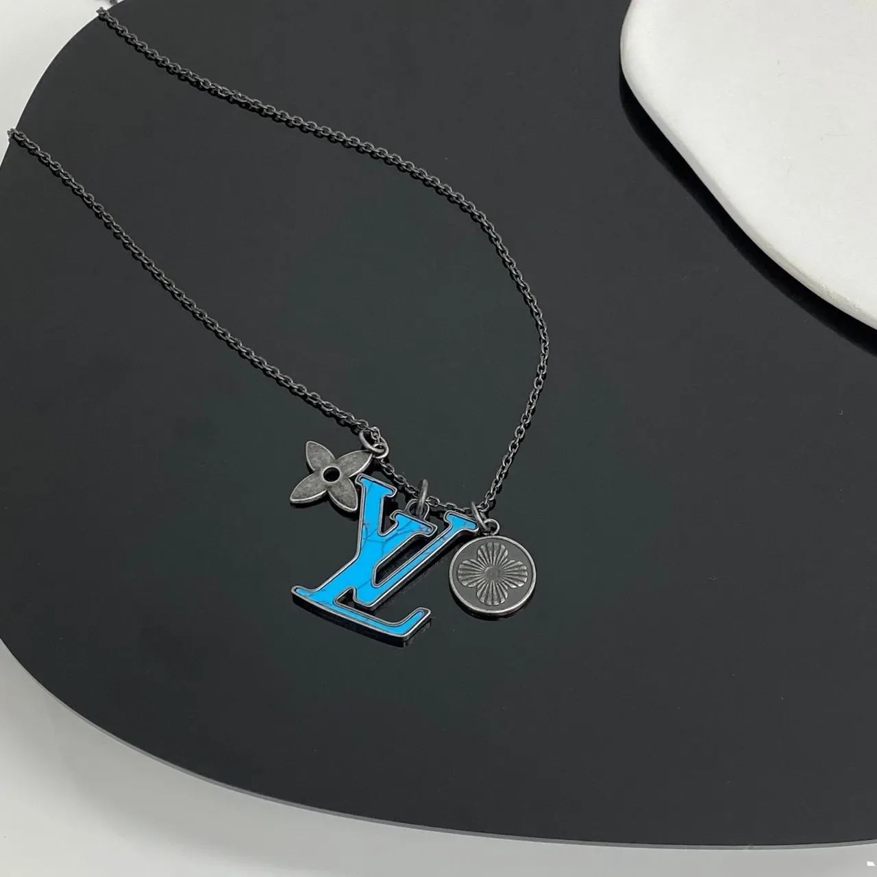Louis Vuitton Multi-Charm Turquoise Enamel LV Necklace 5