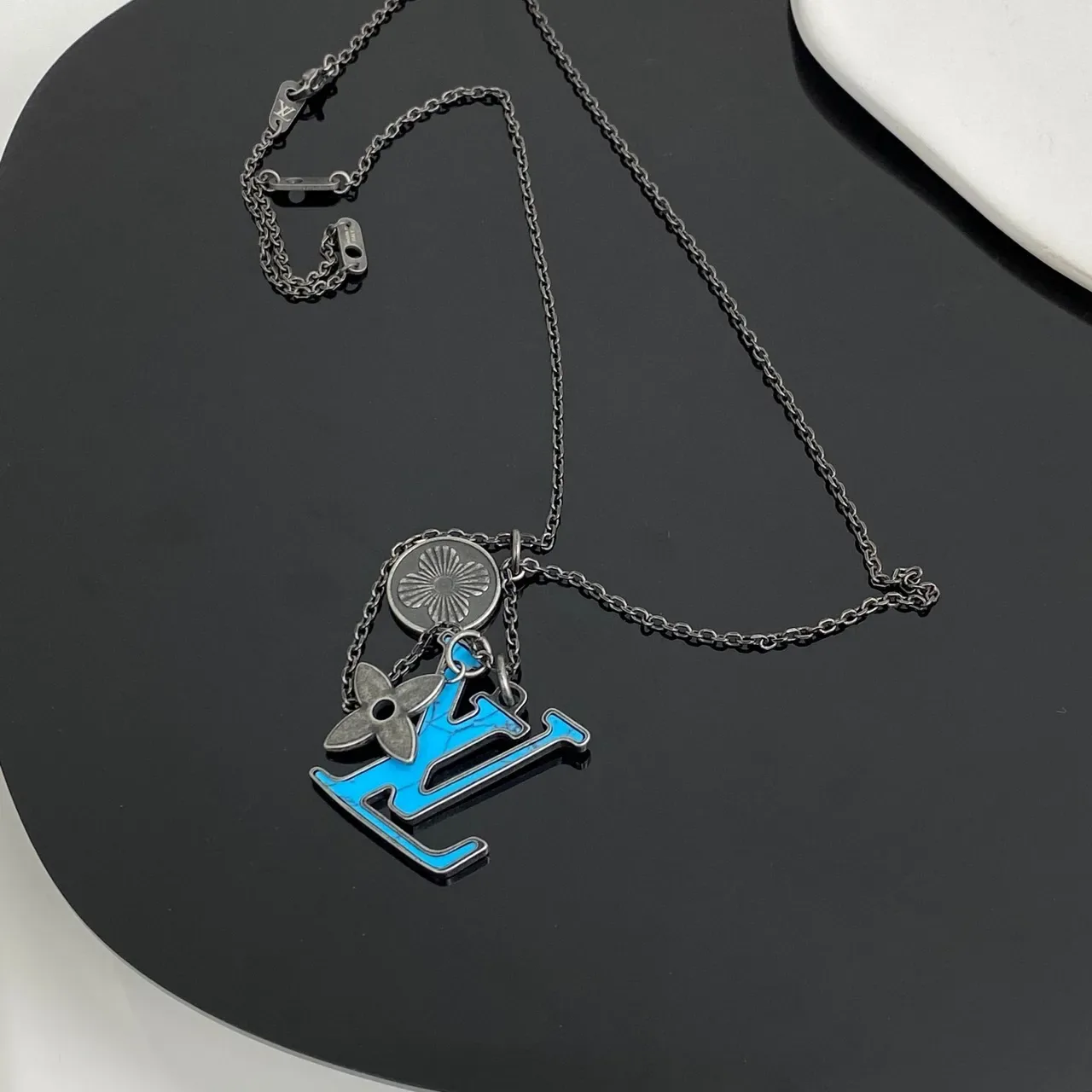 Louis Vuitton Multi-Charm Turquoise Enamel LV Necklace 6
