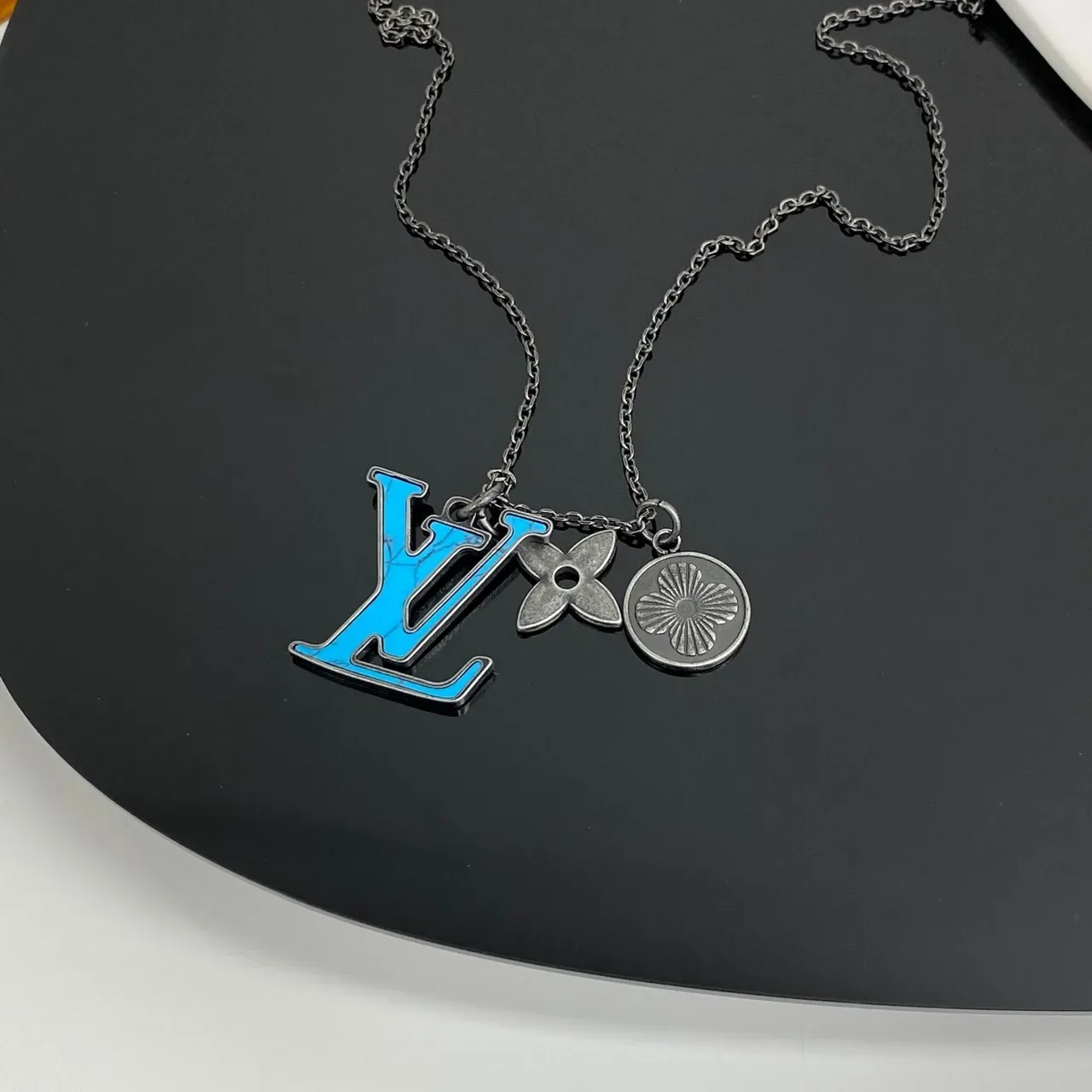 Louis Vuitton Multi-Charm Turquoise Enamel LV Necklace 7