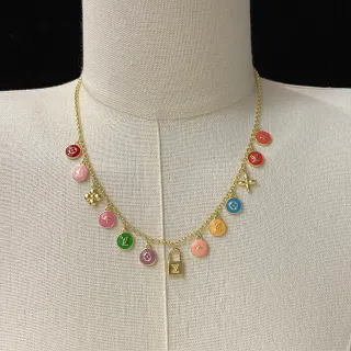 Louis Vuitton Multi Charms Collier Multicolore Chaîne d'Or Pendentif
