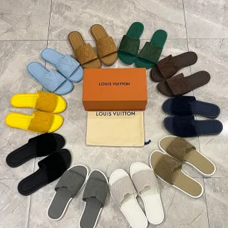 Louis Vuitton बहुरंगी मोनोग्राम-एम्बॉस्ड पट्टा सूड या वेलवेट ऊपरी चप्पल