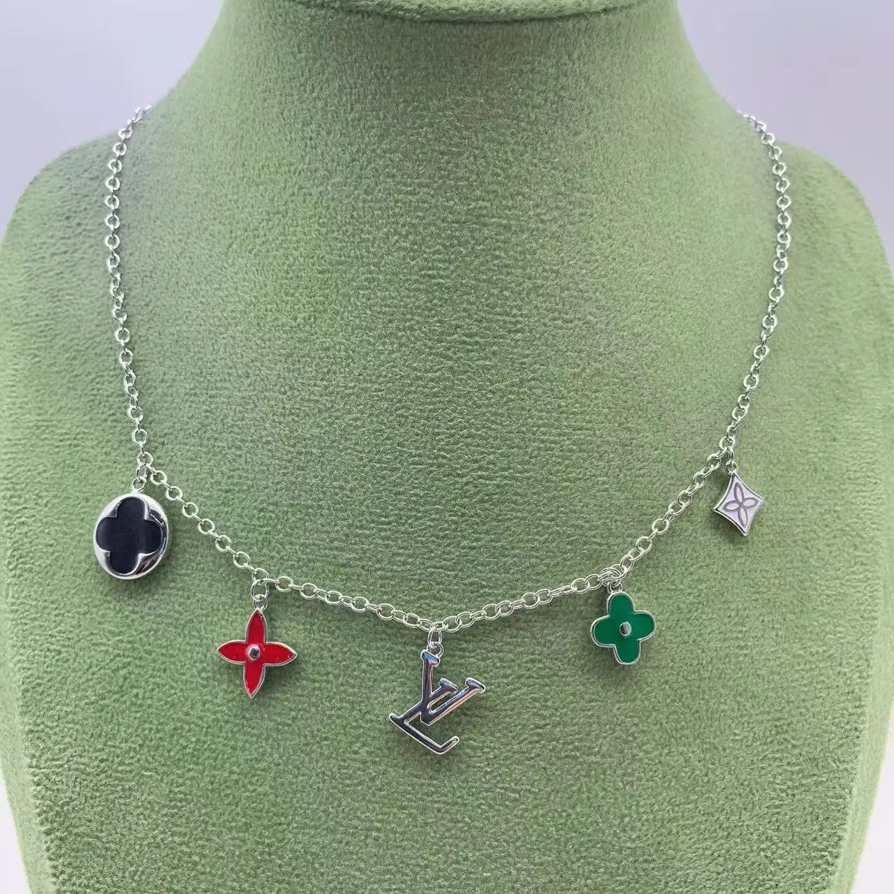 Louis Vuitton Multicolor Silver Multi-Charm Enamel-Accented Necklace 1
