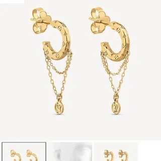Louis Vuitton Nanogram Gold Monogram C-Hoop Chain Dangle Earrings