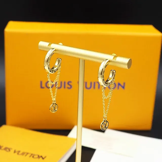Louis Vuitton Nanogram Gold Monogram C-Hoop Chain Dangle Earrings 6