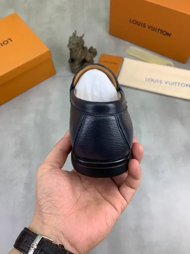 Louis Vuitton Navy Pebbled Leather Penny Loafer 4
