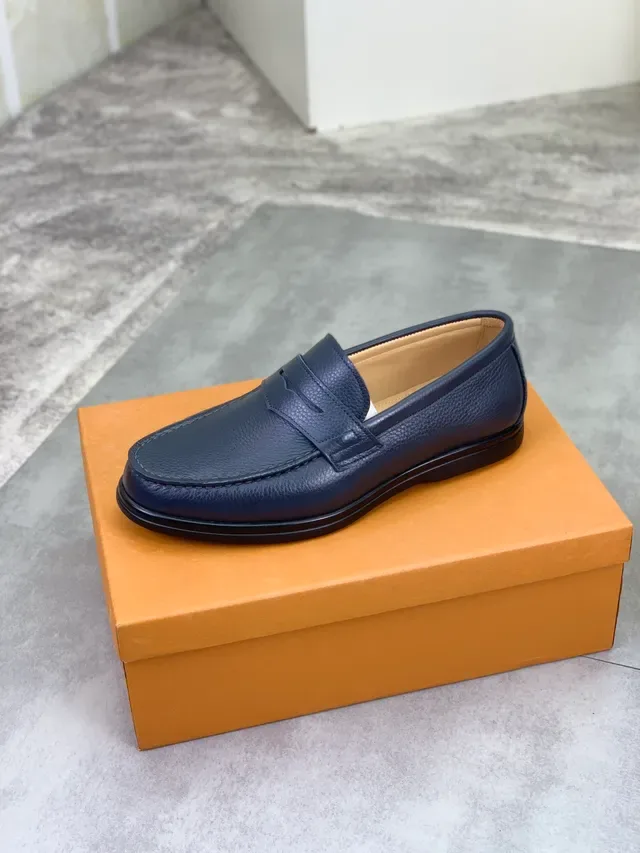 Louis Vuitton Navy Pebbled Leather Penny Loafer 5