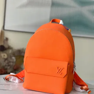 Louis Vuitton Orange Silver Structured Leather Embossed LV Monogram Casual Backpack