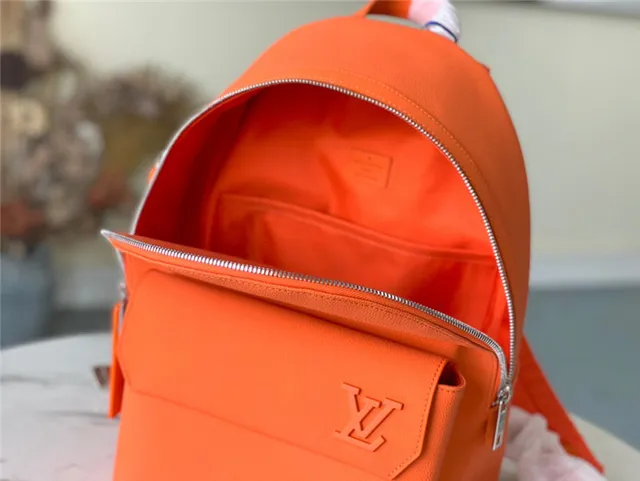 Louis Vuitton Orange Silver Structured Leather Embossed LV Monogram Casual Backpack 12