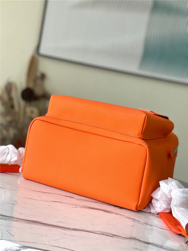 Louis Vuitton Orange Silver Structured Leather Embossed LV Monogram Casual Backpack 16