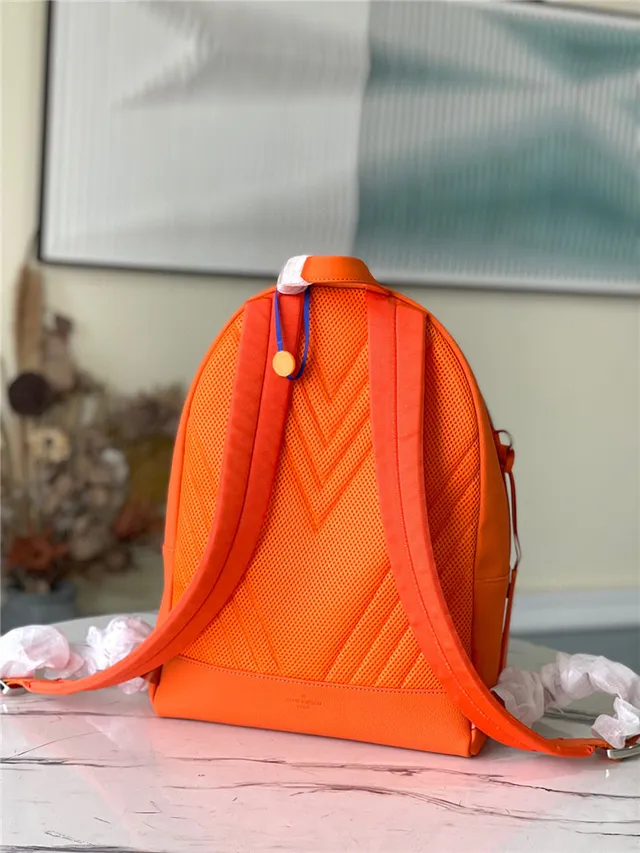 Louis Vuitton Orange Silver Structured Leather Embossed LV Monogram Casual Backpack 17