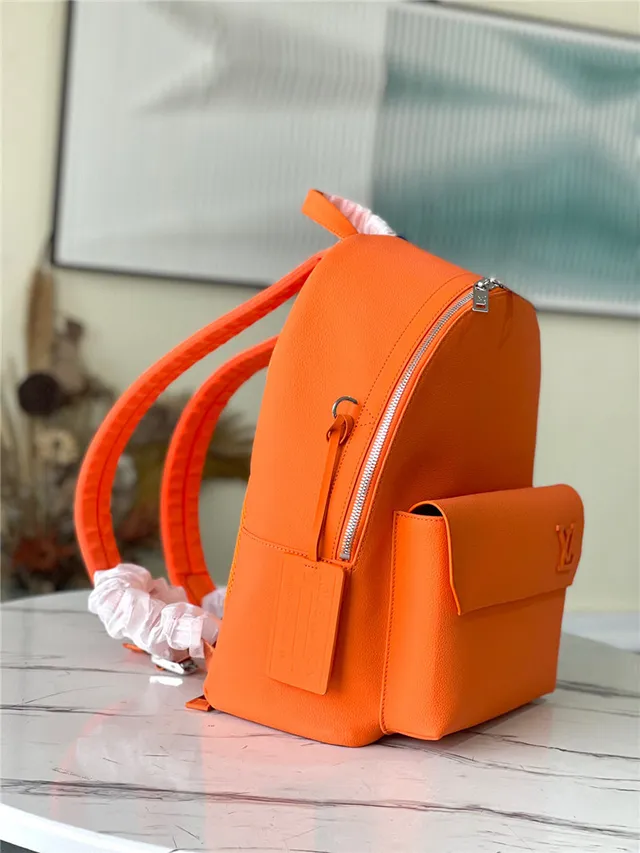 Louis Vuitton Orange Silver Structured Leather Embossed LV Monogram Casual Backpack 18