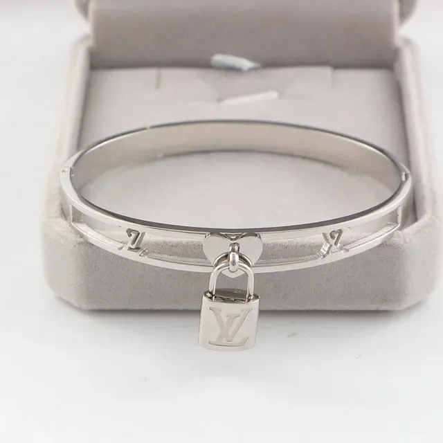 Louis Vuitton Padlock Bracelet Gold Silver Hinged Bangle Charm Bracelet 2