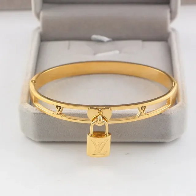 Louis Vuitton Padlock Bracelet Gold Silver Hinged Bangle Charm Bracelet 3