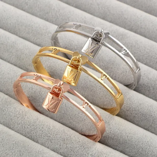 Louis Vuitton Padlock Bracelet Gold Silver Hinged Bangle Charm Bracelet 5