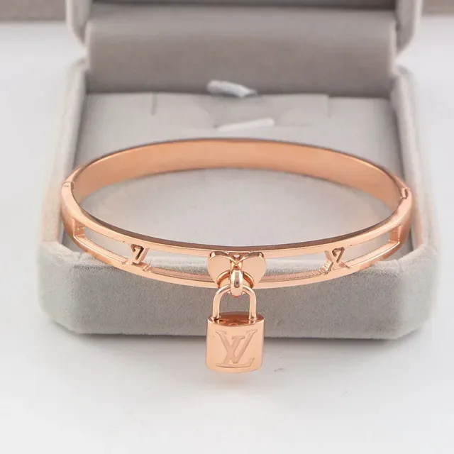 Louis Vuitton Padlock Bracelet Gold Silver Hinged Bangle Charm Bracelet 6
