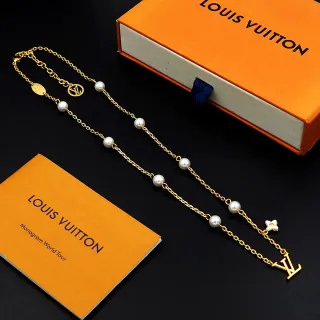 Louis Vuitton 珍珠和印花链条项链