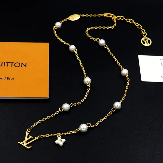 Louis Vuitton Pearl and Monogram Chain Necklace 6